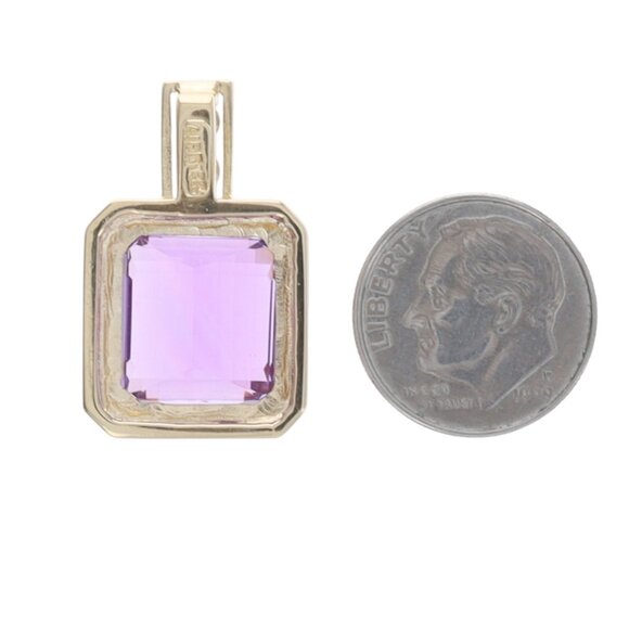Yellow Gold Amethyst Diamond Pendant - 18k Rectangular 10.18ctw - Picture 3 of 4